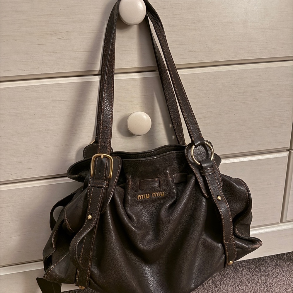Miu Miu Chocolate Brown Leather Shoulder Bag with Gold Hardware
